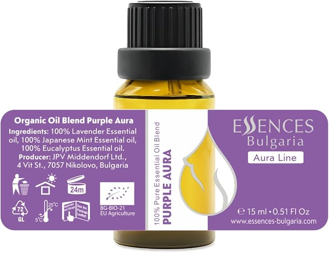 Aura Set Organic Essential Oil Blends 1.52 Fl Oz | Purple, Boreal & Solis Aura | Aromatherapy, Sauna & SPA | 100% Pure & Natural | Undiluted (3 pcs x 15 ml)