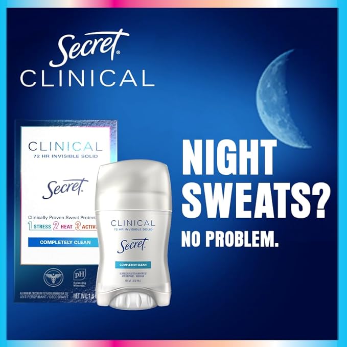 Secret Clinical Strength Antiperspirant Deodorant for Women, Stress Response, 3X Stress, 72hr Sweat & Odor, PH Balancing Minerals, Invisible Solid, 2.6 oz (Pack of 2)