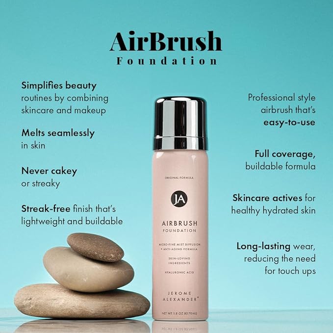 Jerome Alexander MagicMinerals AirBrush Foundation, Spray Makeup with Skincare Active Ingredients, Ultra-Light, Buildable, Full Coverage Formula (Warm Medium)