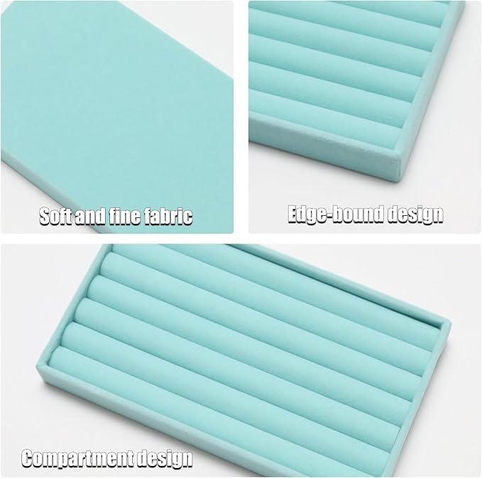 Velvet Jewelry Trays for Drawers, Blue 8 Rolls | Stackable Jewelry Drawer Organizer Inserts, Ring Earring Necklace Bracelet Holder Organizer Storage Display Tray