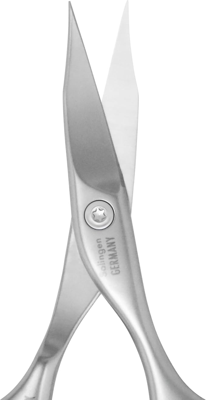 GERMANIKURE Nail and Cuticle Scissors - FINOX Stainless Steel Professional nail scissors for nail tips - nail scissors curved Manicure Tools in Leather Case - Ethically Made in Solingen Germany - 4702