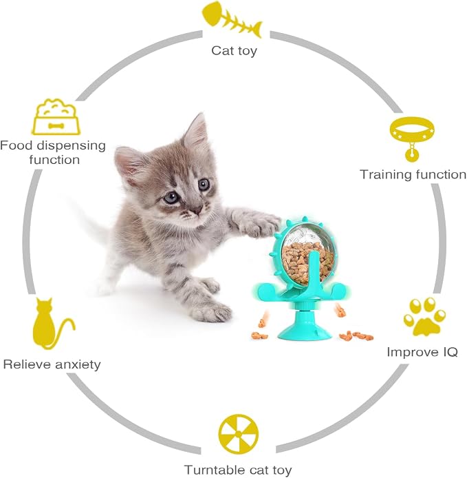 Interactive Cat Slow Feeder, Rotating Durable Dog Puzzle Toy, Mental Stimulation Treat Dispenser with Powerful Suction Cups for Cats and Dogs (Light Blue)