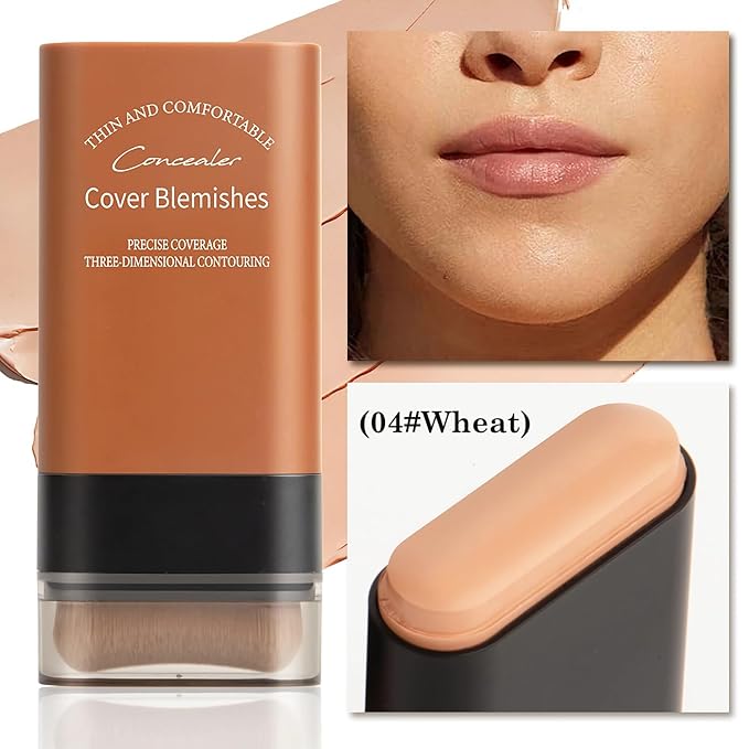 Flawless Face Foundation Stick,Korean Lightweight Hydrating Foundation Contour Stick with Brush,Multi-Use Face Makeup Sticks,Waterproof Thin and Cover Blemishes for All Skin Types (04#Wheat)