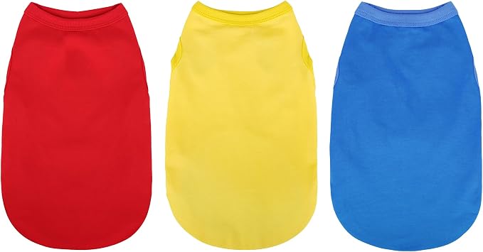 3 Pieces Plain Dog Shirt Sleeveless Puppy Cotton Dog Shirts Breathable Pet Apparel Tank Top Colorful Puppy Sweatshirt Clothes for Small Medium Dogs Red Yellow and Blue 4XL