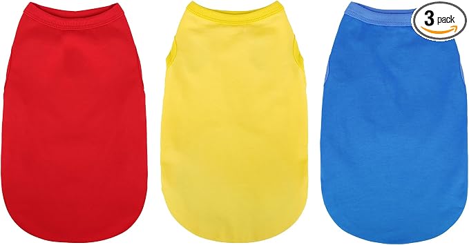 3 Pieces Plain Dog Shirt Sleeveless Puppy Cotton Dog Shirts Breathable Pet Apparel Tank Top Colorful Puppy Sweatshirt Clothes for Small Medium Dogs Red Yellow and Blue XS