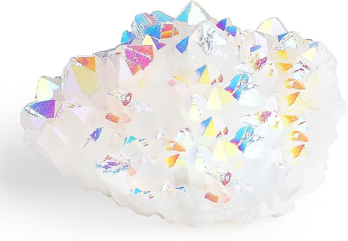 ZHIYUXI Angel Aura Quartz Cluster Angelite Crystal Cluster Geode Pretty Rock Gemstones Natural Raw Stone Energy Balance Reiki Wicca Room Decor 1Pc 50-70g