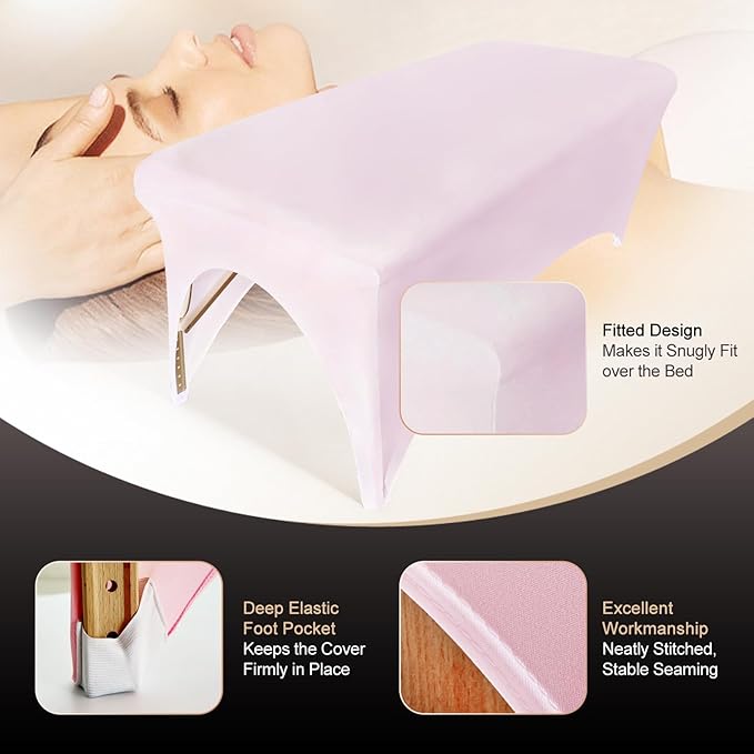 2-Piece Spa Bed Cover Professional Lash Bed Cover Stretchy Massage Table Cover Beauty Bed Protective Topper, Excellent for Lash Extension, Spa, Massage, Beauty Salon, Wax, Tattoo (Pink)
