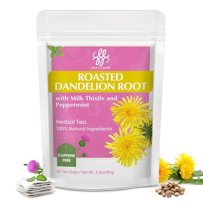 Organic Roasted Dandelion Root Tea with Milk Thistle and Peppermint - Herbal Tea for Cleanse and Digest, 40 bags