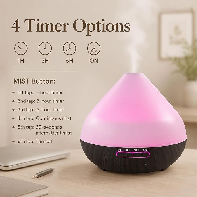 Essential Oil Diffuser 550ML Large Capacity with Remote for Home | Auto-off Functuon,Remote Control,7 LED Color Light,Timer Setting for Large Room Living Room Office Bedroom