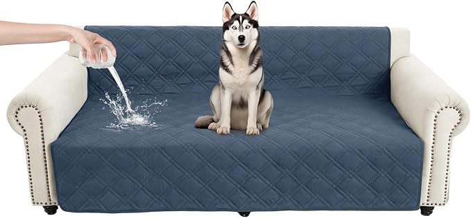 100% Waterproof Washable Dog Blanket,Berlin Blue+Navy Blue, 52"x82" | 7-Layer Reversible Couch Covers for Dogs Met for Sofa Furniture Car Camping