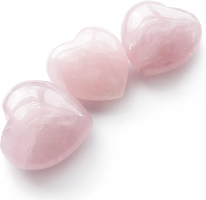 Polar Jade Set of 3 Hand-Carved Natural Rose Quartz Puffy Hearts – Healing Stones for Chakra Energy, Meditation, Massage, and Elegant Decoration