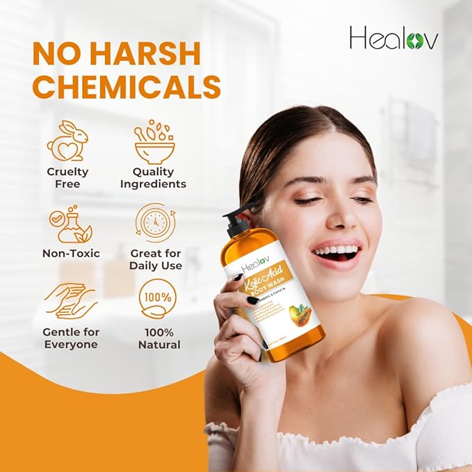 Kojic Acid Soap for Hyperpigmentation – Skin Brightening Kojic Papaya Body Wash – Dark Spot Soap Reduces Acne, Scars, and Evens Tone – Turmeric Body Wash for Brighter Glowing Tone