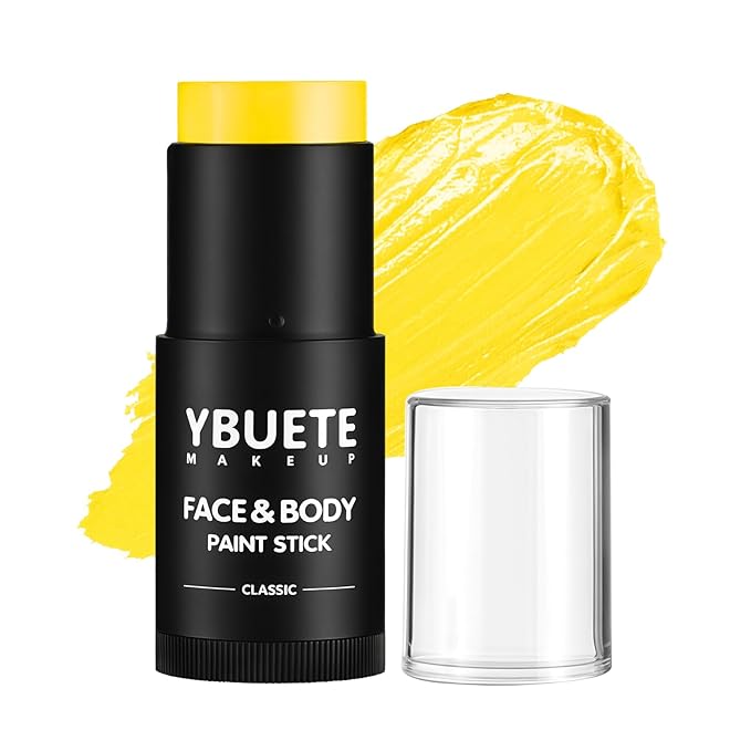 Yellow Oil Based Face Body Paint Stick, Non-toxic Full-coverage Face Painting for Halloween Lion Tiger Minions Stage Zombie Cosplay SFX Makeup, Waterproof Cream Yellow Body Painting for Adults