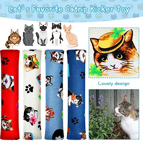 Skylety 4 Pieces Cat Kicker Toys 10 Inch Catnip Cat Toys Interactive Kitten Kick Sticks for with Cute Patterns and Catnip for Bored Indoor Pet