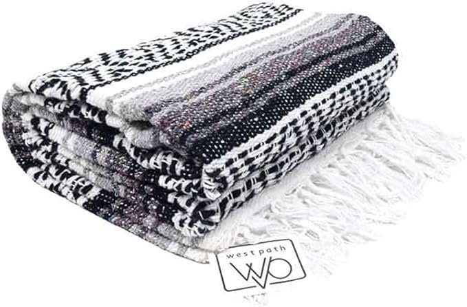 Open Road Goods Bulk Falsa Blankets - Handwoven Authentic Mexican Falsa - Great for Weddings, Yoga, Beach, Picnics, or Mexican Throw! (Black/Grey, 15 Pack)