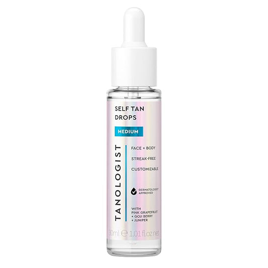 Tanologist Medium Self Tan Drops, Streak-Free Body & Face Tanning Drops, No Fake Tan Smell, For Moisturizer & Lotion, Bronzing Face Tanner, Skincare Ingredients, Vegan, 1.01 fl. oz/30 ml Bottle