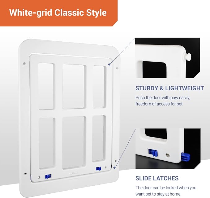 Small Pet Door for Screen & Sliding Doors - 8.3" x 10.3" Magnetic Flap Auto Closing with Lockable Insert, Ideal for Cats and Small Dogs, White