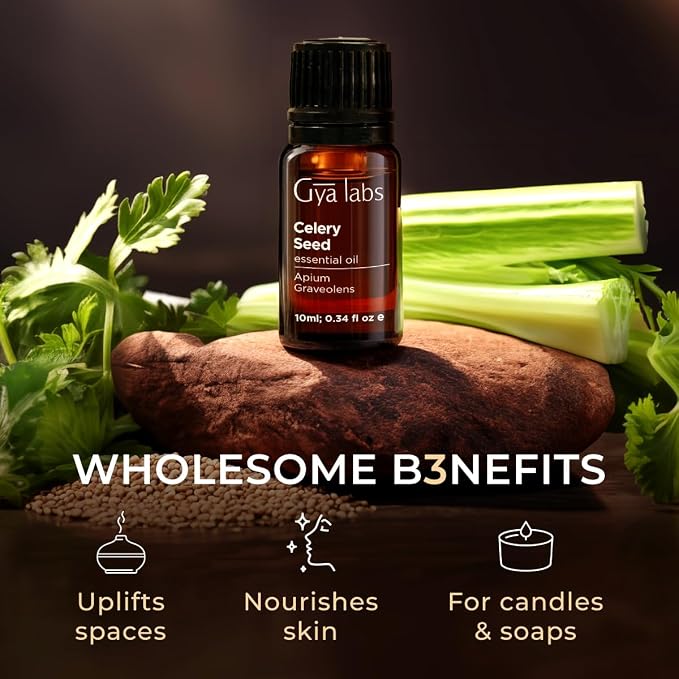 100% Pure Celery Seed Essential Oil - 0.34 Fl Oz - Celery Seed Oil for Hair, Skin, Diffuser, Aromatherapy & DIY Candle Making Scent