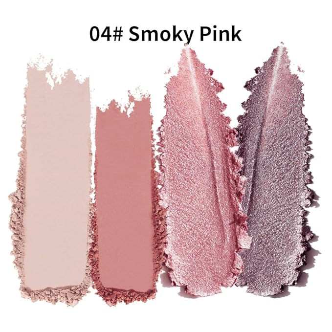 Nude Eyeshadow Palette 4 Colors, smoke pink rose Matte & Shimmer Neutral Shades, Highly Pigmented Blendable Long-Lasting Powder, Smooth No-Fallout Daily Eye Makeup Palette and Natural Looks l-B04