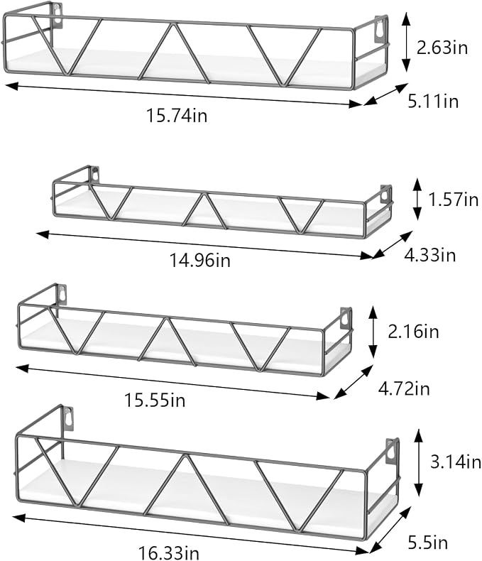 Floating Shelves Set of 4, Wood Wall Shelf, Farmhouse Shelf for Bedroom | Wall Mounted Floating Shelf for Living Room, Bedroom, Bathroom, Kitchen, Office