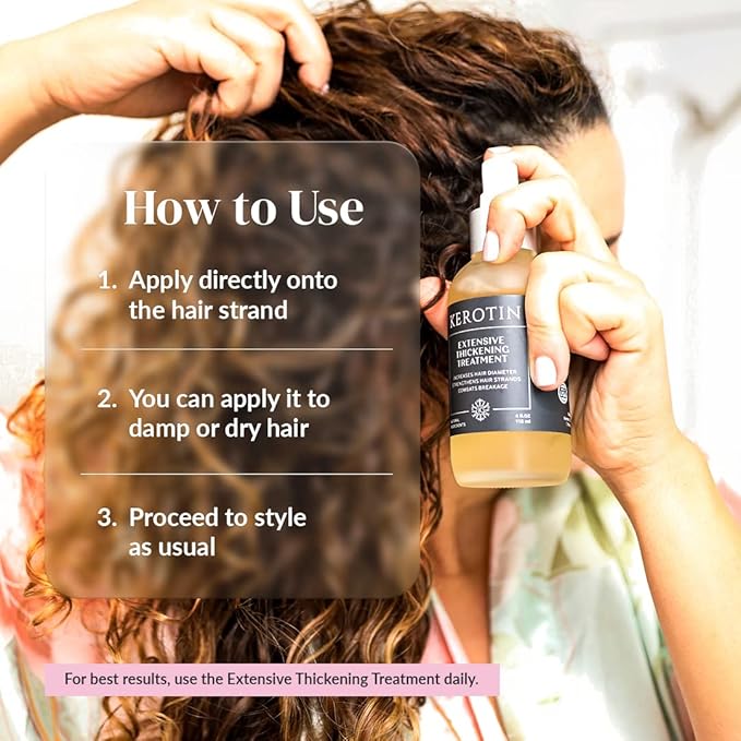 Kerotin Hair Thickening Spray with Keratin for Fine & Thin Hair Growth in Women, Heat Protectant, Repair Mist for Volume, Body & Shine, Diameter Booster, Natural, Sulfate & Cruelty Free, Made in USA
