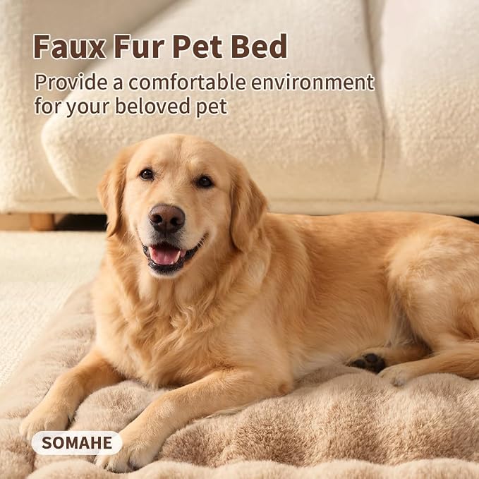 SOMAHE Plush Dog Bed Mat, Machine Washable, Large 35x27 Latte Coffee | Machine Washable + Non-Slip Paw Bottom: plush dog mat stays fluffy and helps reduce sliding on indoor floors.