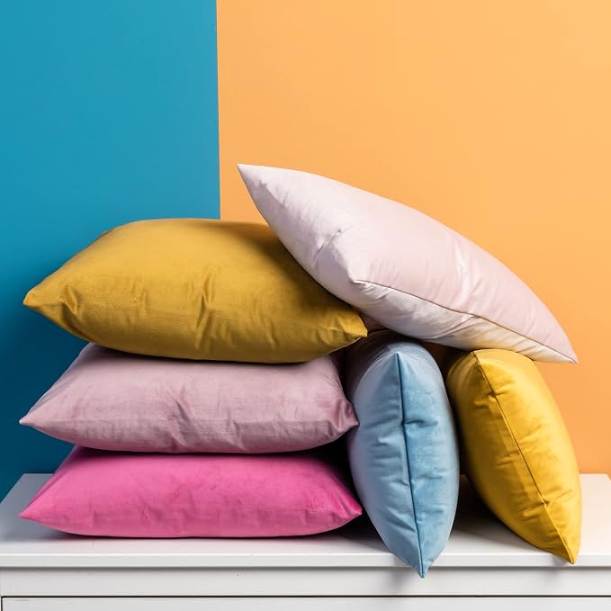 Throw Pillow Covers Set of 2 for Couch Bed Velvet Cushion Cover 14x14,Pink | Decorative Pillow Covers with Invisible Zipper for Sofa Living Room Bedroom Home Decor Modern