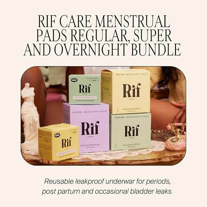 Organic Menstrual Pads Feminine Hygiene Hemp Fiber Biodegradable with Wings, FSA HSA Eligible, Regular Absorbency, 14 Count
