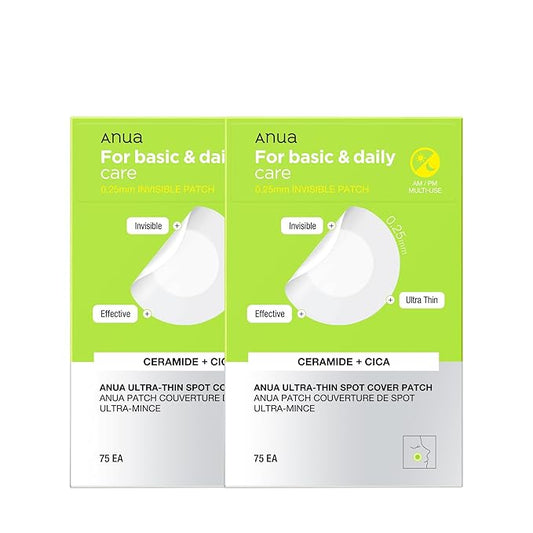 ANUA Ultra-Thin Spot Cover Patch, Invisible Hydrocolloid Acne Patch for Face, Cute Pimple Patches for Sensitive Skin, Korean Skincare (75 Counts) (Pack of 2)