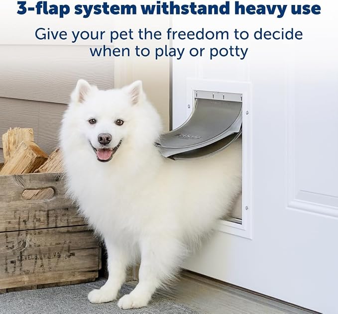 PetSafe Extreme Weather Aluminum Dog Door, 3-Flap Insulated, X-Large | Energy-Efficient, Blocks 3x More Thermal Loss, Reinforced Aluminum Frame, Magnetic Seal on Flap