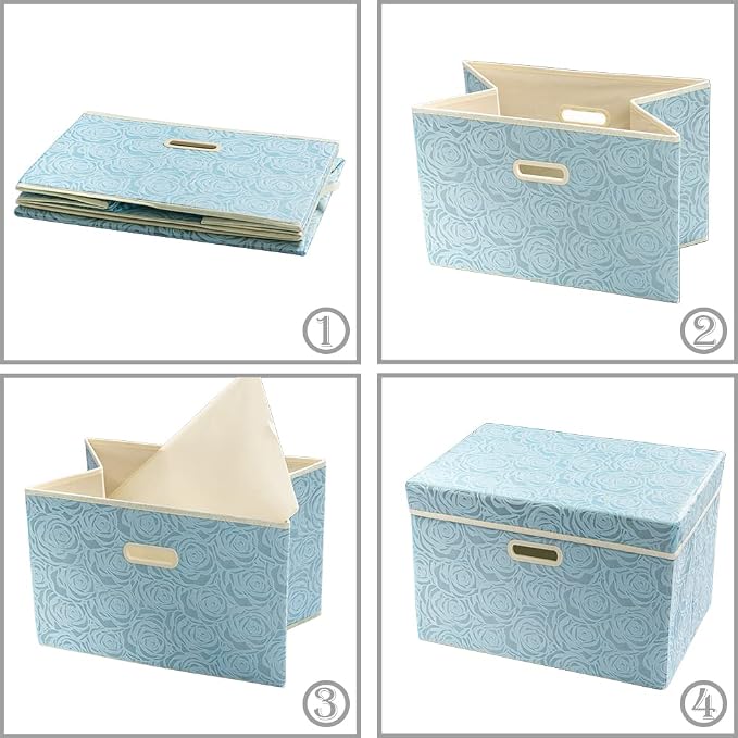 Larger Collapsible Storage Cubes with Lids Fabric Decorative Storage Bins Boxes Organizer Containers Baskets with Cover Handles for Bedroom Closet Living Room Blue 17.7x11.8x11.8 Inch 3 Pack