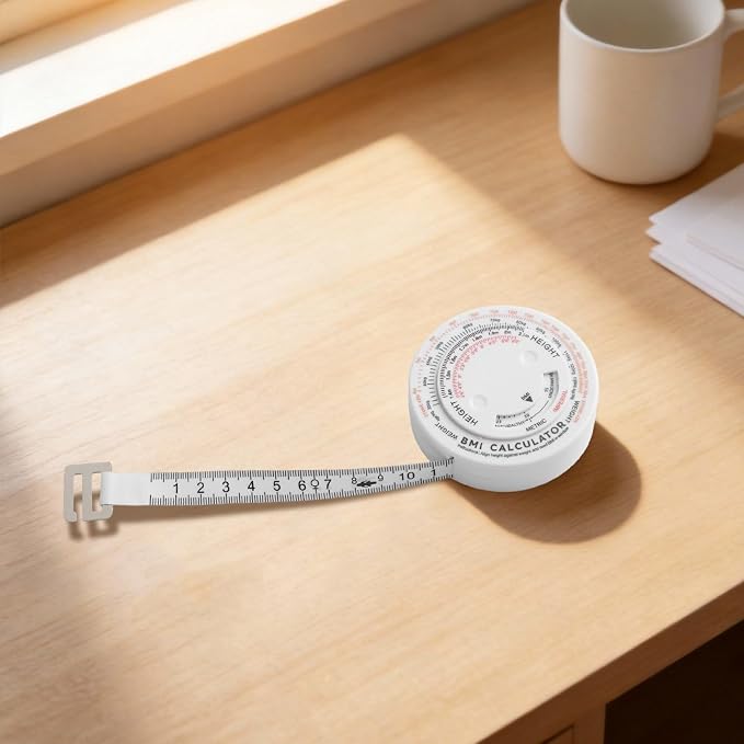 Retractable BMI Body Mass Index Tape Measure 150cm, Push-Button Locking Diet Calculator for Waist Chest Hip Thigh, Plastic Measuring Tool