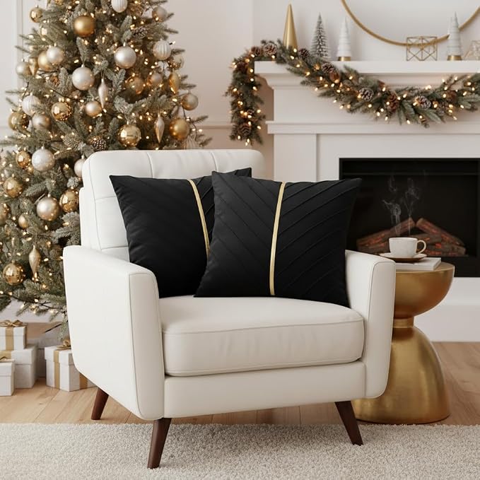 Velvet Throw Pillow Covers 18x18 inch Pack of 2 Gold Decor Black | Soft Solid Pillow Covers,Modern Luxury Home Decor,for Couch Chair Sofa Bedroom Livingroom,Hidden Zipper,Ideal Gift,Easy Care