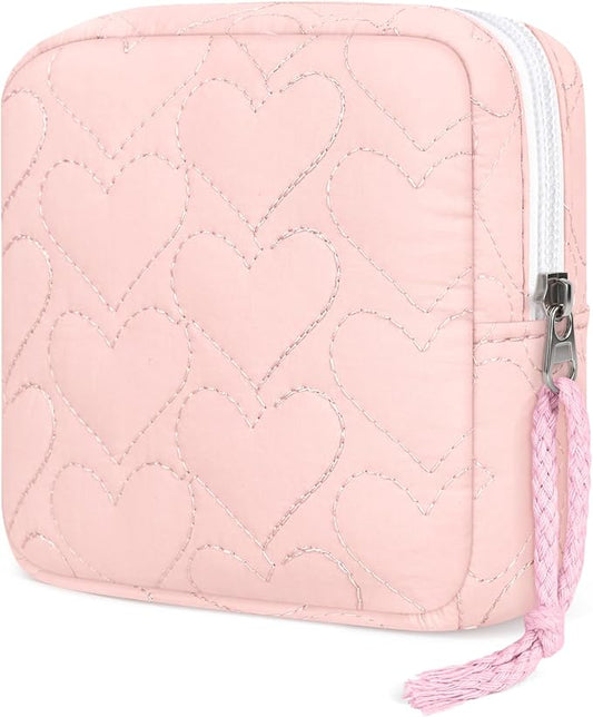 Likesing Quilted Period Bag, Period Pouches for Teen Girls Womens, Portable Sanitary Napkin Storage Bag Feminine Emergency Tampon Pad Pouch(Light Pink)