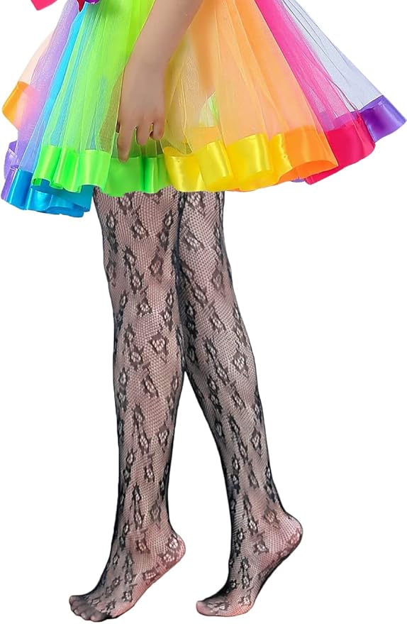 Girls Fishnet Stockings for Princess Dress High Waist Mesh Tights Cute Pattern Knit Socks