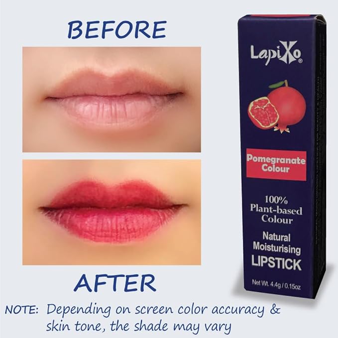 LAPIXO 100% Plant-based Color Lipstick, Unique Formula, Natural + Moisturizing | Non-Toxic, Antioxidant-rich, All Food Ingredients, Natural Matte Vibrant Color, 4.4g/0.15oz (Pomegranate color)