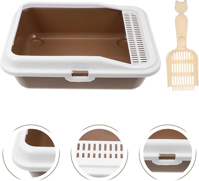 Milisten Cat Litter Box with Scoop Splash-Proof Kitten Litter Pan Medium Square Plastic Cat Toilet and Pet Housebreaking