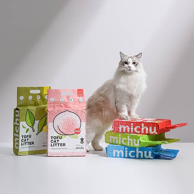 Michu Tofu Cat Litter Natural Clumping Tofu Cat Litter, Fast Clumping and Easily Scoop-able 5.5lb/88oz 5 Scents - Greentea, 12 Pack