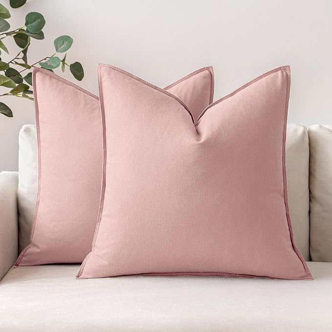 MIULEE Euro Shams Decorative Linen Pillow Covers 24x24 Inch Light Pink | Pack of 2, Boho Farmhouse Modern Soft Accent Throw Pillows, Neutral Cushion Covers, Home Decor for Bed Sofa Couch Living Room