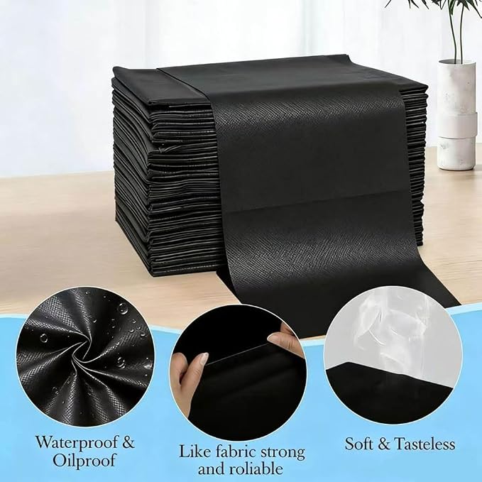 50Pcs Disposable Bed Sheets 31.5"x71" Coated Non-Woven Massage Table Sheets, Waterproof & Oil-Proof, Hygienic & Comfortable for Massage, Tattoo, Beauty, Spa, Breathable & Durable (Black)