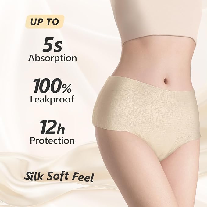 MOLLIS Disposable Period Underwear for Women, Postpartum Panties, Maternity Knickers Heavy Flow Leak Proof, Unscented, Beige, Large/X-Large, 16 Count