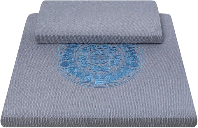 Square Meditation Cushion Mat Set with Washable Cotton Linen Cover, Larger Thick Yoga Mat Bolster Floor Pillows Seating for Adults Upgraded Meditation Accessories grey-60 * 5cm