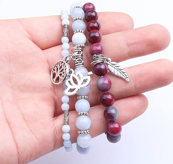 UEUC Tree of Life Yoga Healing Stone Bracelets,Multilayer Lotus Chakra Stone Reiki Bracelet Sets,Anxiety Crystal Natural Stone,for Women Stress Relief