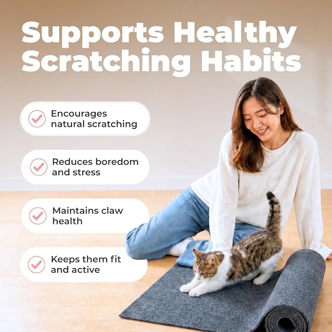 Catify Peel & Stick Cat Scratching Mat - Gray, L:39" | 39" x 15", Self-Adhesive Scratch Carpet, Furniture Protector for Couch, Sofa, Wall & Door, Indoor Kittens & Cats