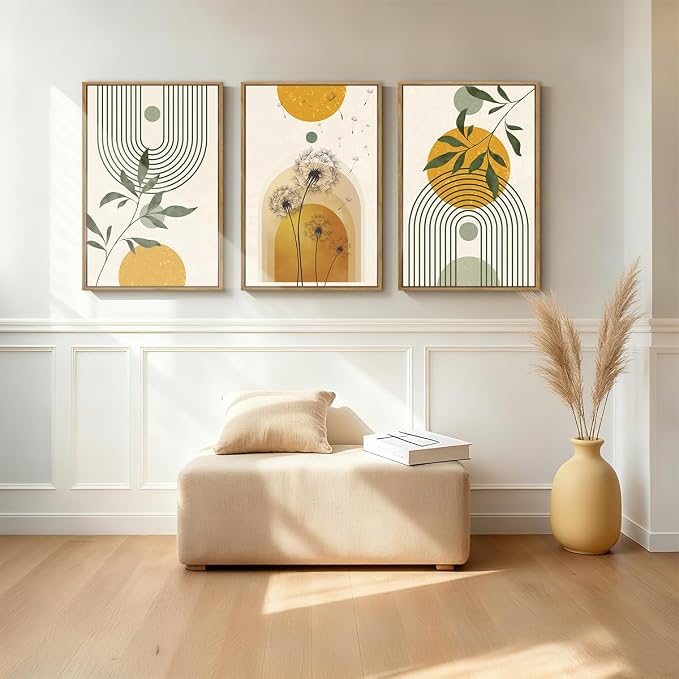 ANHUIB Boho Minimalist Canvas Wall Art 16x24 Inch Dandelion Plant Wall Decor Modern Geometric Artwork Abstract Line Botanical Painting Set if 3 for Living Room Bedroom Dining Room
