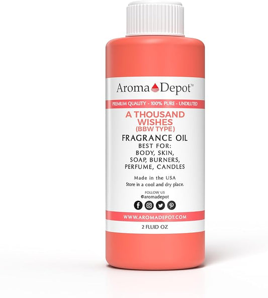 Aroma Depot 2 oz. A Thousand Wishes Fragrance Oil I Perfume I Skin Oil I Scented Oil. Can be Used for Candles, Bath Bombs, Body Butter, Creams and lotions. Works for diffusers, Burners or heaters