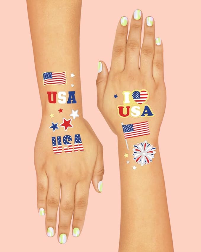 xo, Fetti Fourth of July Decorations Tattoos - 70 styles | Red White and Blue Party Supplies, 4th of July, USA Flag, Memorial Day