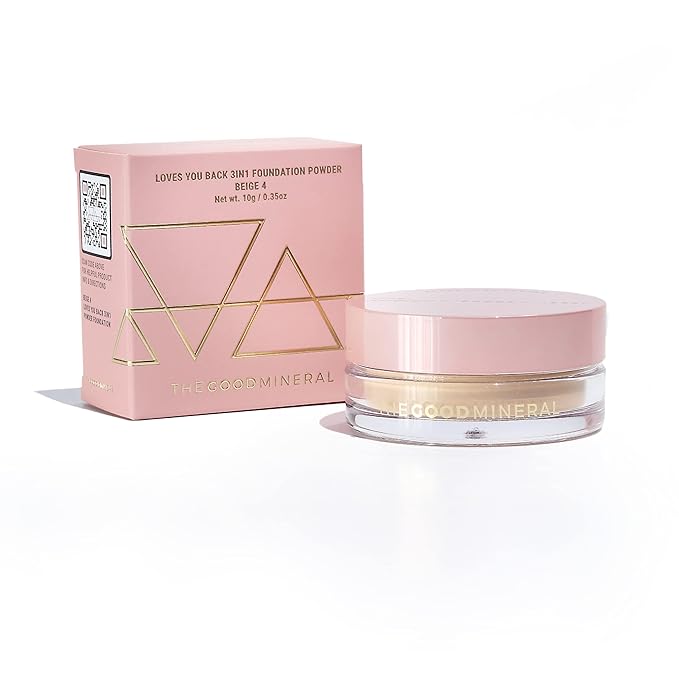 The Good Mineral Loves-You-Back 3in1 Mineral Powder Foundation (BEIGE 4) | Designed for acne-prone, sensitive skin | Smooths skin and covers dark circles with Natural Coverage | Vegan + Cruelty Free