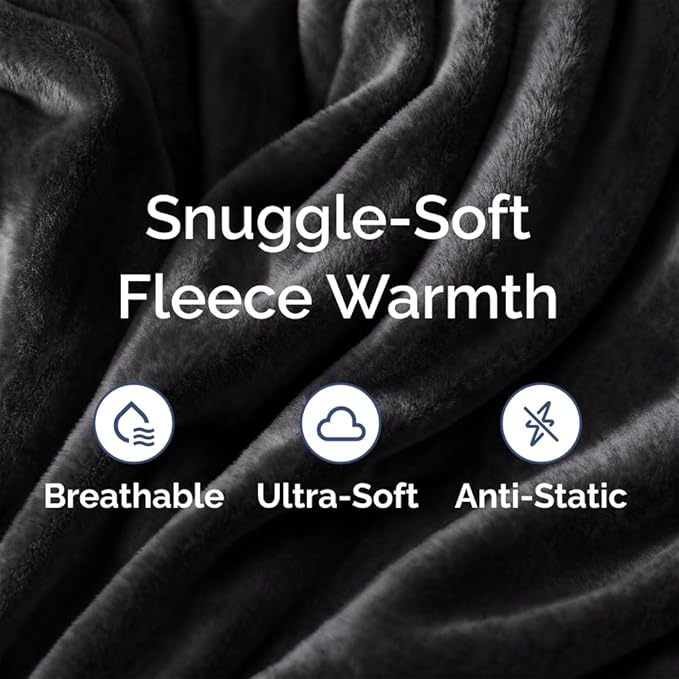 Fleece Blanket King Size - Ultra-Soft Warm Flannel Fleece Blanket - Black | Soft, Warm, Outdoor Picnic Blanket for Camping, Travel, Lightweight, Cozy, Anti-Static, Home Decor Gifts for Men & Women