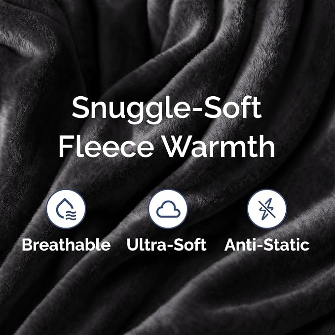 Fleece Blanket Queen Size - Ultra-Soft Warm Flannel Fleece Blanket - Black | Soft, Warm, Outdoor Picnic Blanket for Camping, Travel, Lightweight, Cozy, Anti-Static, Home Decor Gifts for Men & Women